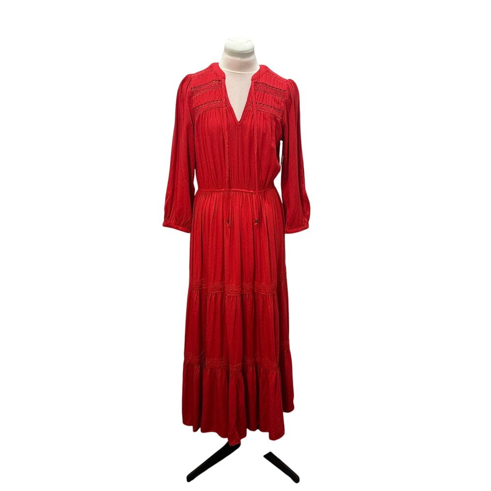 NWT NUTURE Robin Tomato Tiered Crochet Lace Maxi Dress SMALL Flowy Peasant Boho